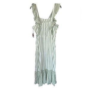 Dip Eco-friendly Green White Striped Gingham Ruffle Milkmaid Sundress M